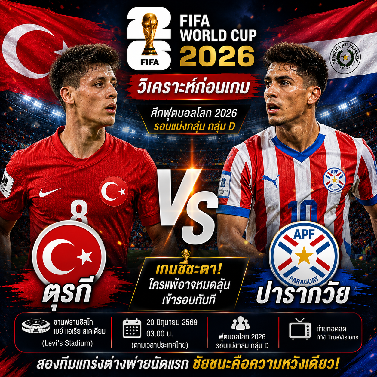 วิเคราะห์บอล ตุรกี vs ปารากวัย : เกมชี้ชะตากลุ่ม D ใครพลาดอาจตกรอบฟุตบอลโลก 2026