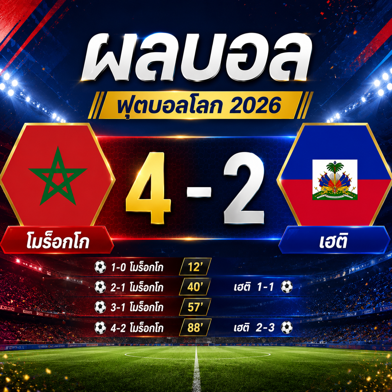 ผลบอล โมร็อกโก 4-2 เฮติ : สิงโตแห่งแอตลาสคว้าชัยสุดมัน การันตีเข้ารอบฟุตบอลโลก 2026