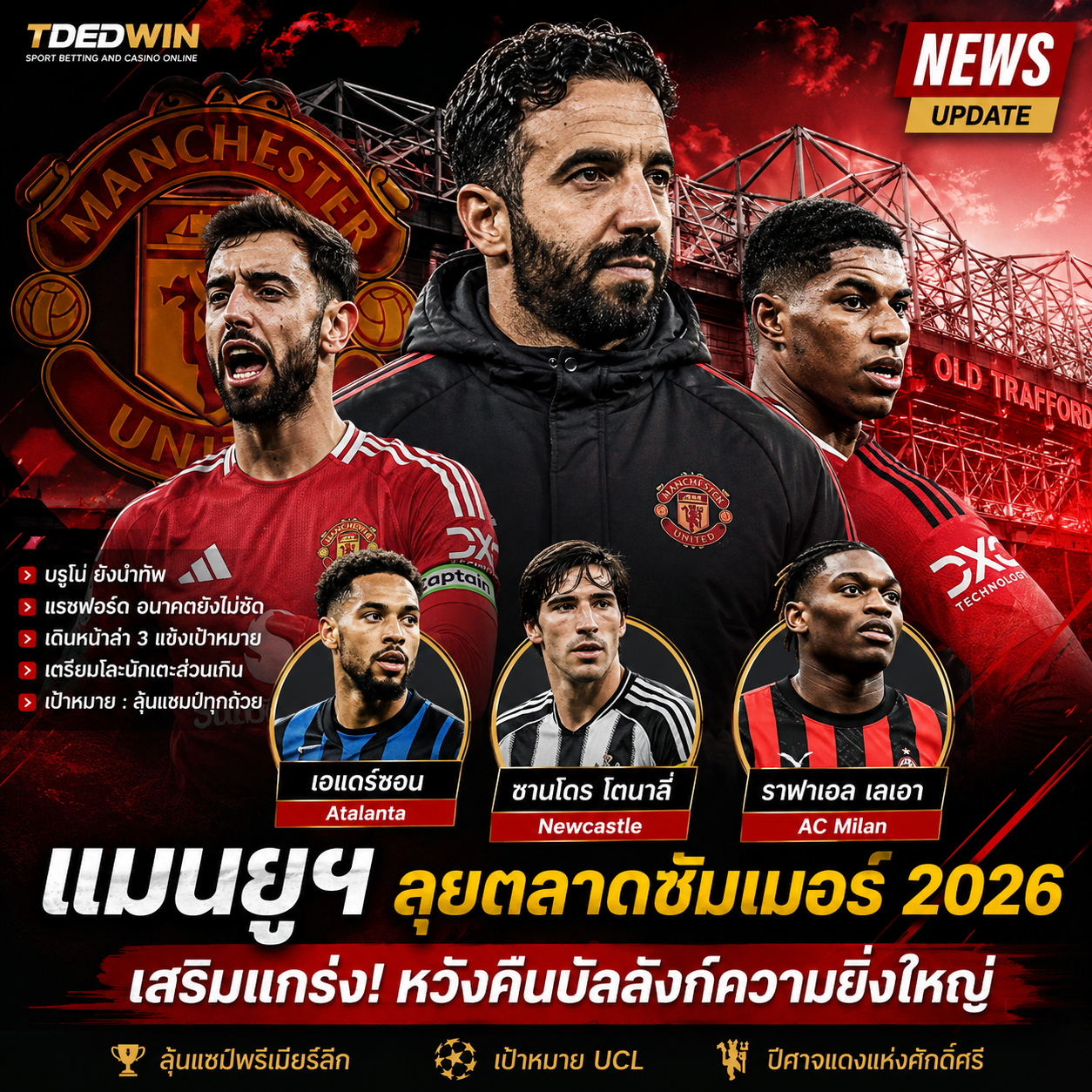 แมนเชสเตอร์ ยูไนเต็ด 2026 : ปฏิบัติการล่าความยิ่งใหญ่ครั้งใหม่ ตลาดนักเตะเดือด อนาคตแรชฟอร์ดยังไม่ชัด