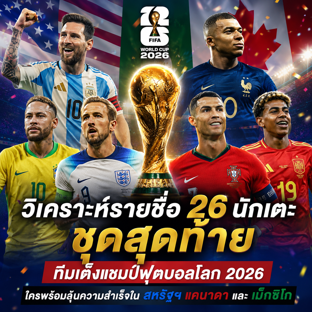 วิเคราะห์รายชื่อ 26 นักเตะชุดสุดท้ายของทีมเต็งแชมป์ฟุตบอลโลก 2026: ใครพร้อมลุ้นความสำเร็จในสหรัฐฯ แคนาดา และเม็กซิโก