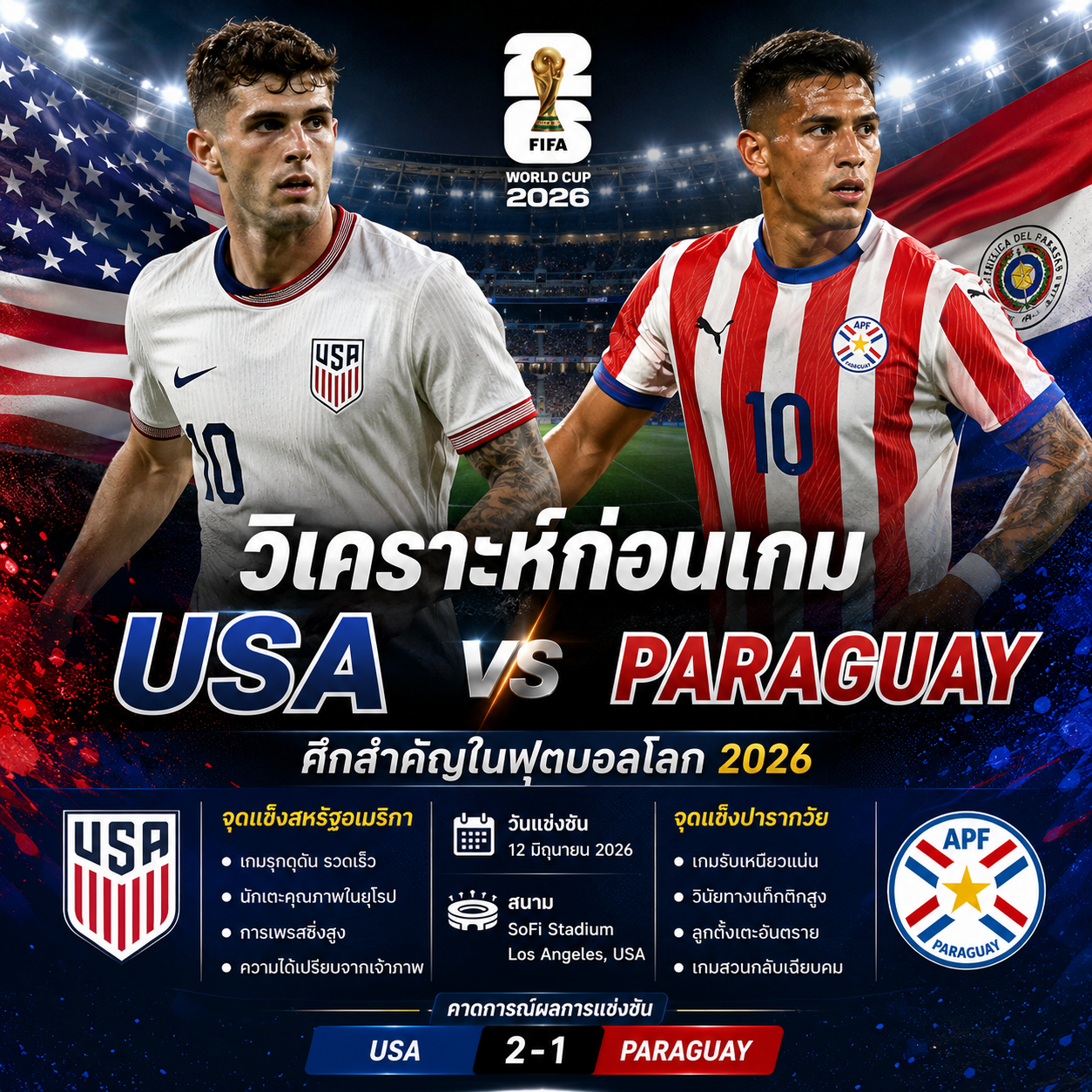 วิเคราะห์เกม สหรัฐอเมริกา vs ปารากวัย : ศึกสำคัญที่วัดศักยภาพทั้งสองทีมบนเวทีฟุตบอลโลก 2026