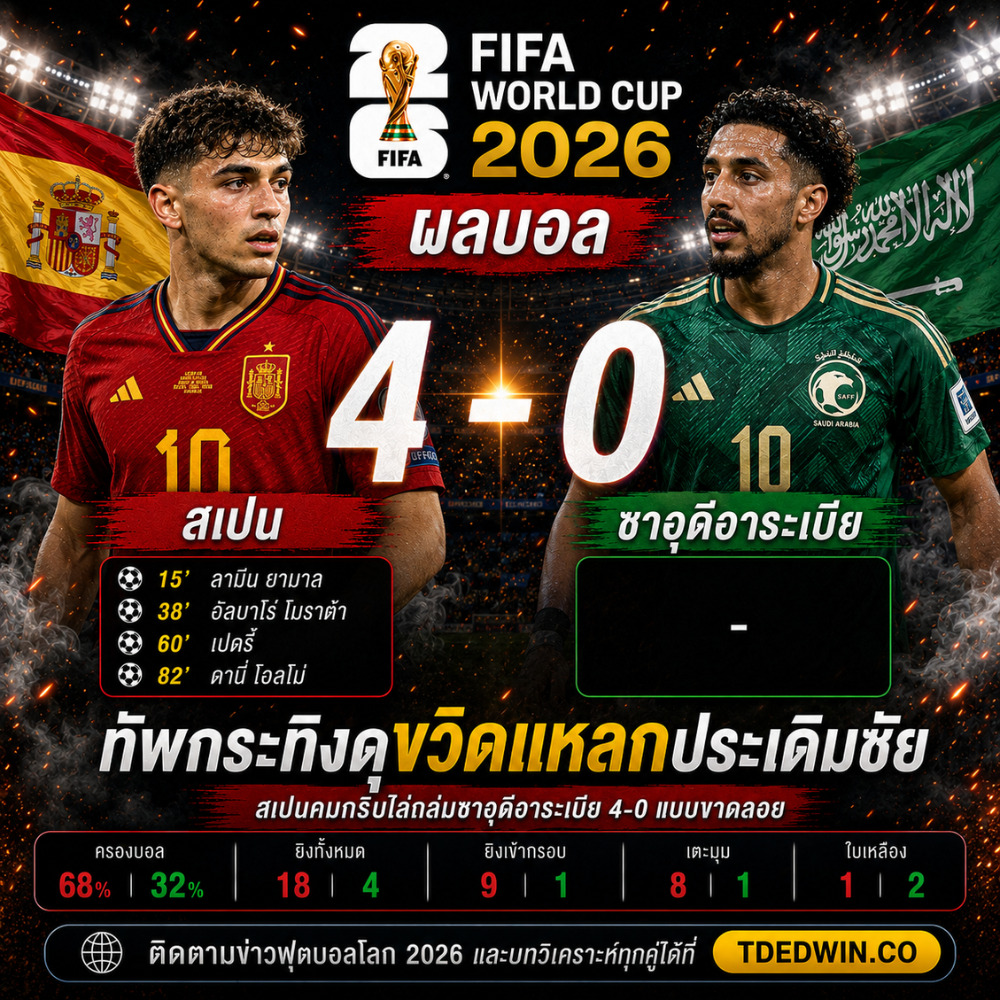 ผลบอล สเปน ซาอุดีอาระเบีย 4-0 กระทิงดุขวิดแหลก TDEDWIN