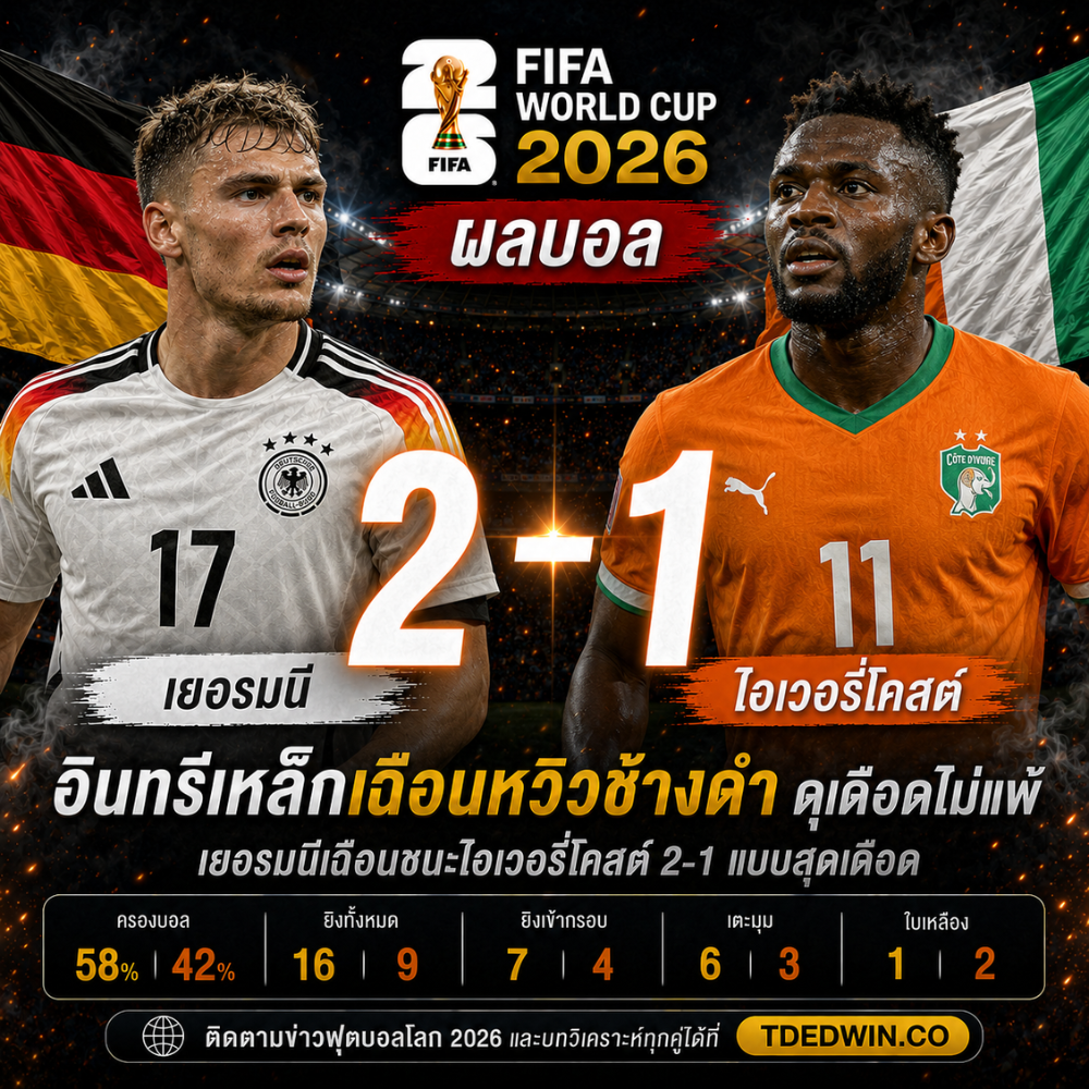 ผลบอล เยอรมนี ไอเวอรี่โคสต์ 2-1 อินทรีเหล็กเฉือนชัย TDEDWIN
