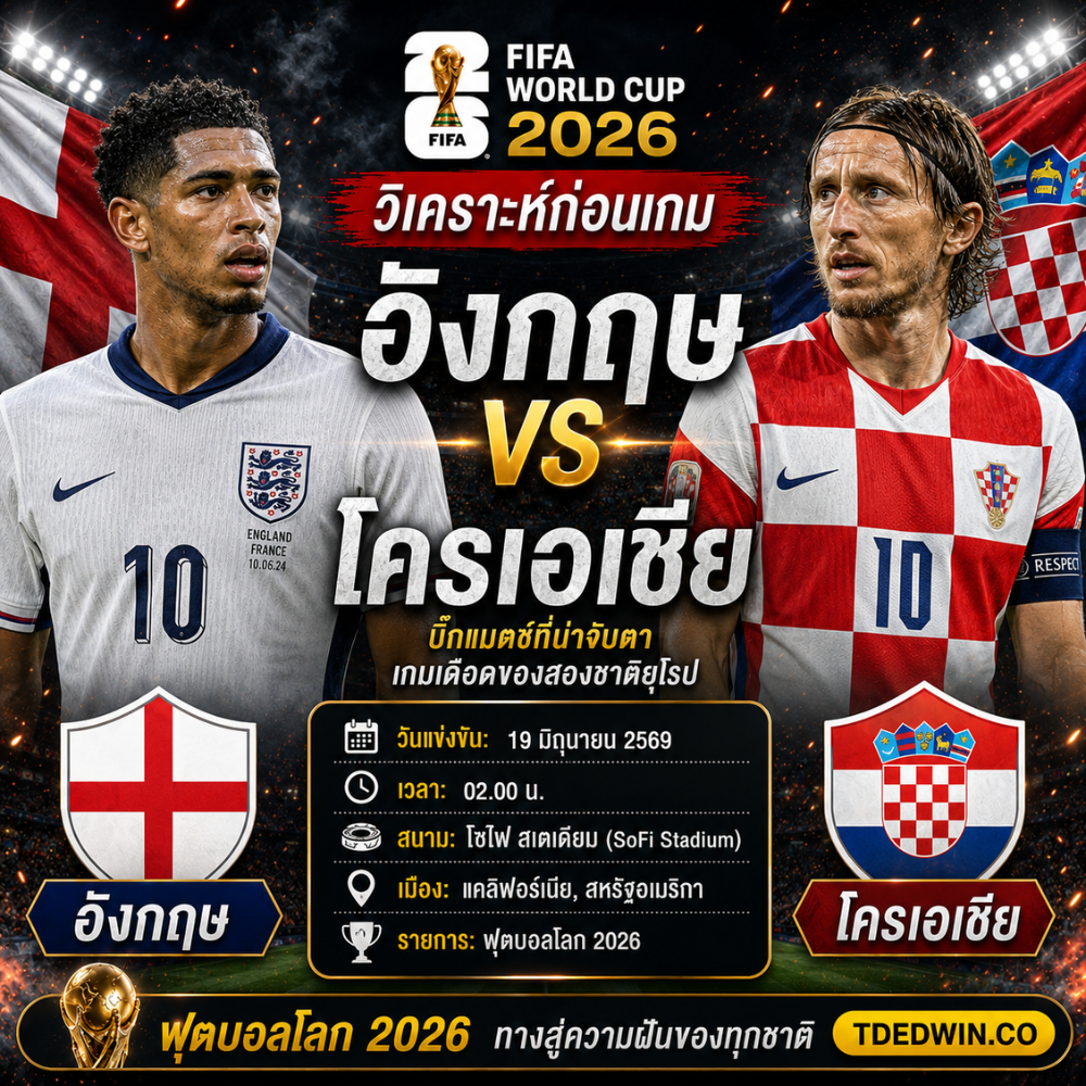 วิเคราะห์บอล อังกฤษ โครเอเชีย ศึกฟุตบอลโลก 2026 ทีเด็ด เซียนสเต็ป จาก TDEDWIN
